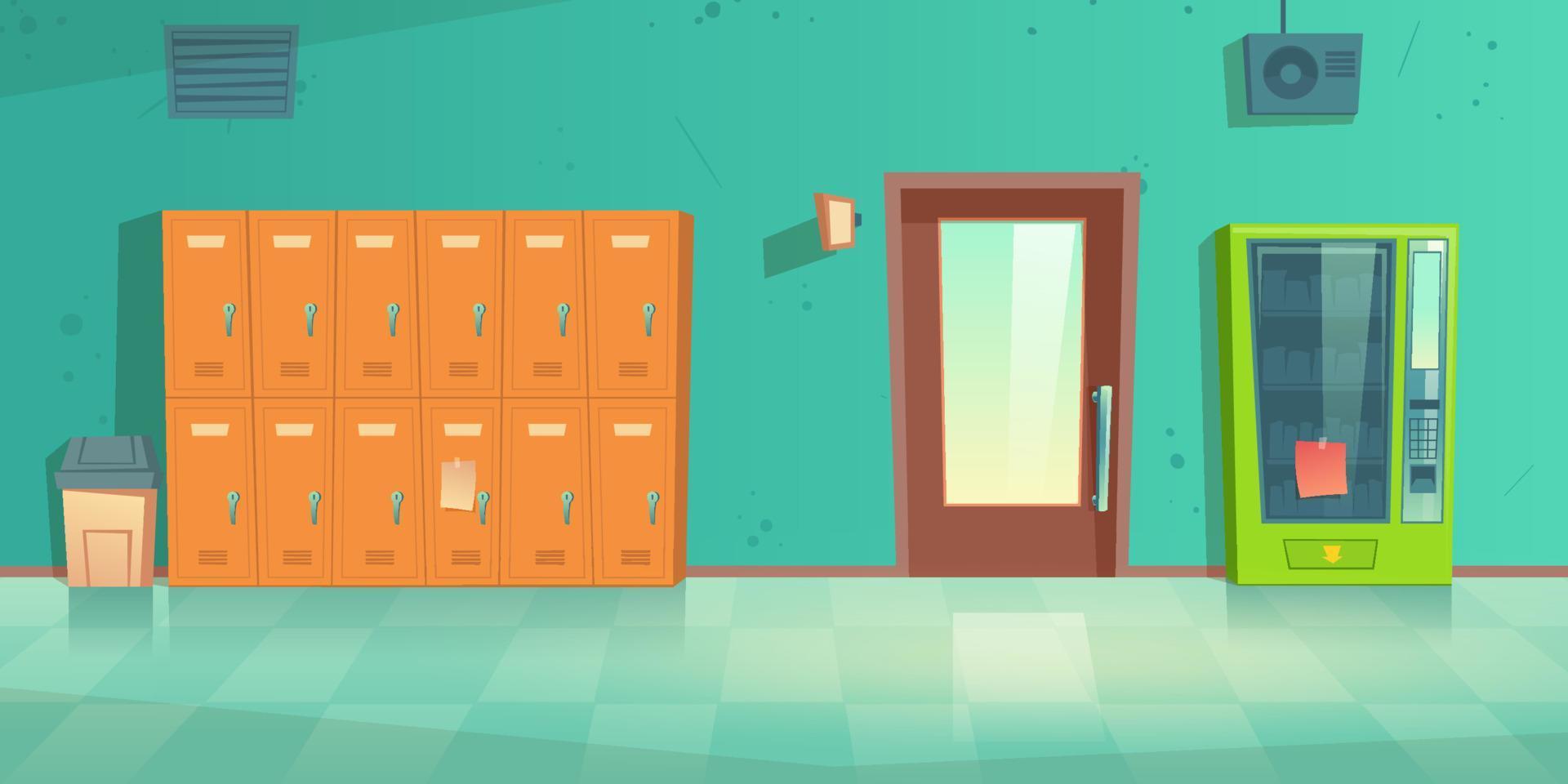 School hallway empty interior with metal lockers vector