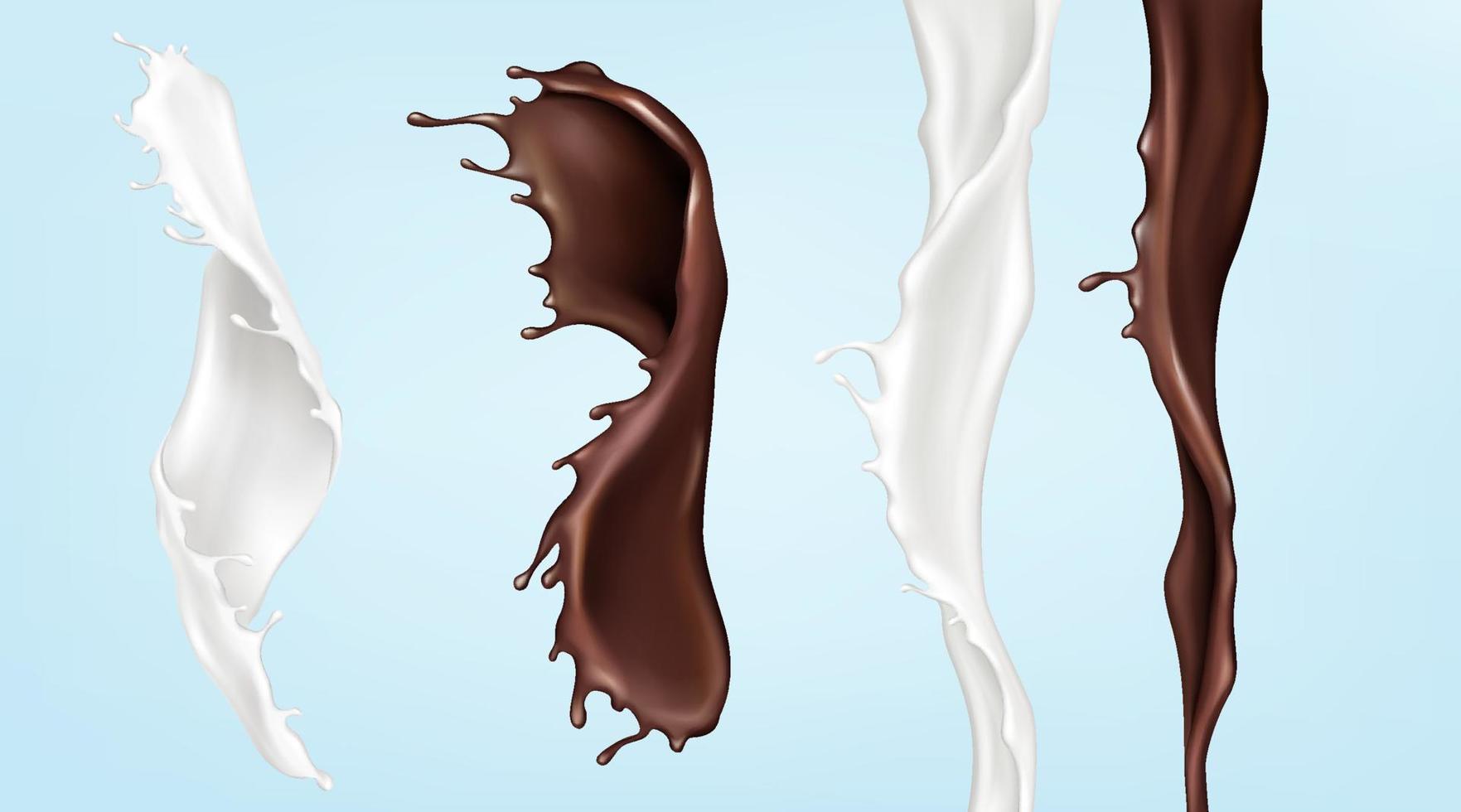 Milk and chocolate streams, pouring swirl liquids vector