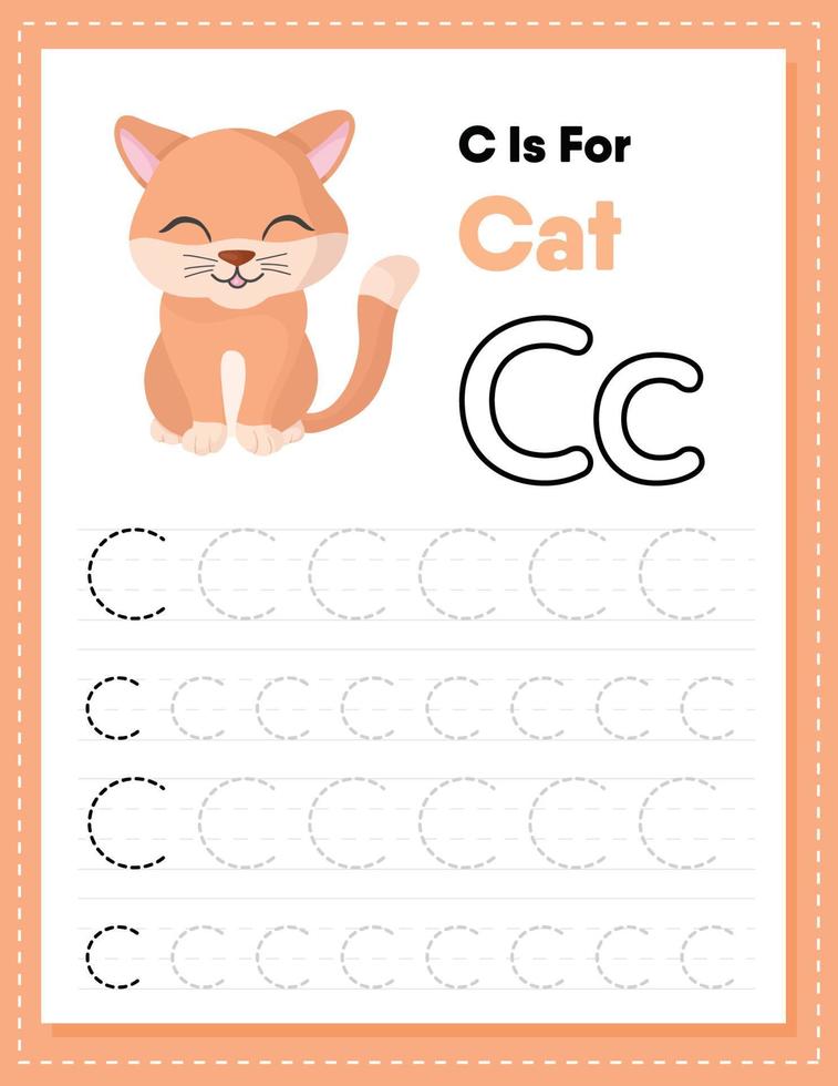 Alphabet tracing worksheet with letter C and c vector