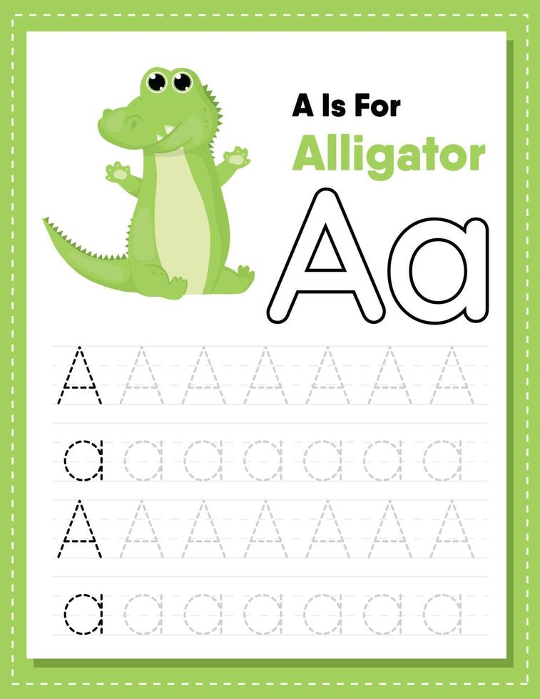 Alphabet tracing worksheet with letter A and a vector