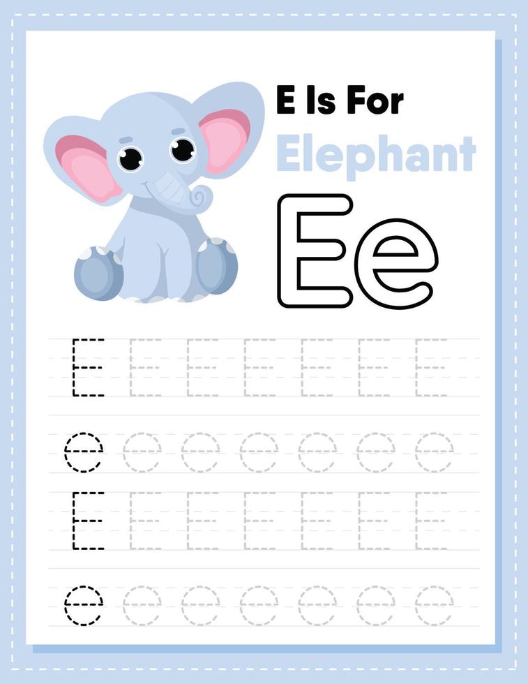 Alphabet tracing worksheet with letter E and e vector