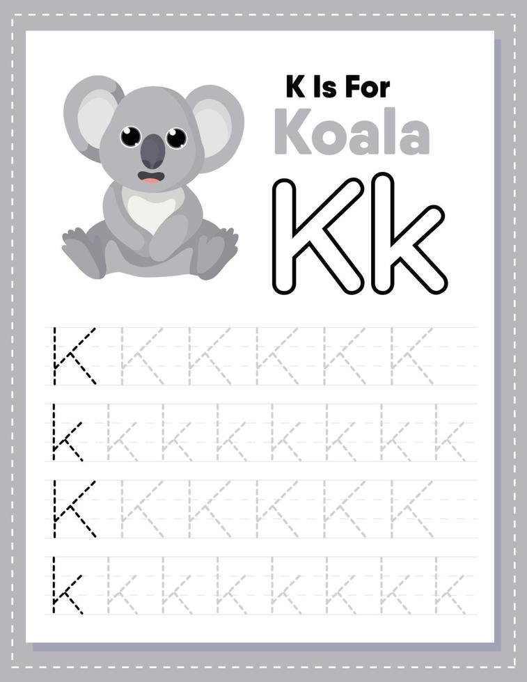 Alphabet tracing worksheet with letter K and k vector