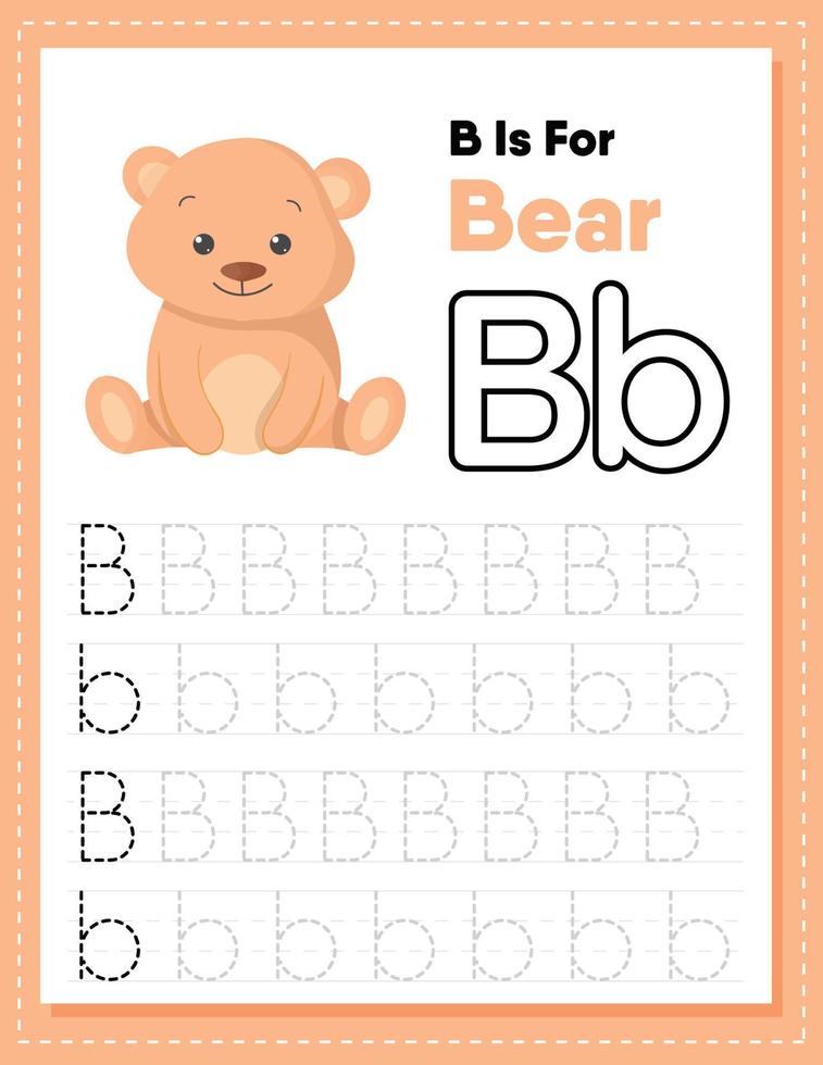 Alphabet tracing worksheet with letter B and b vector