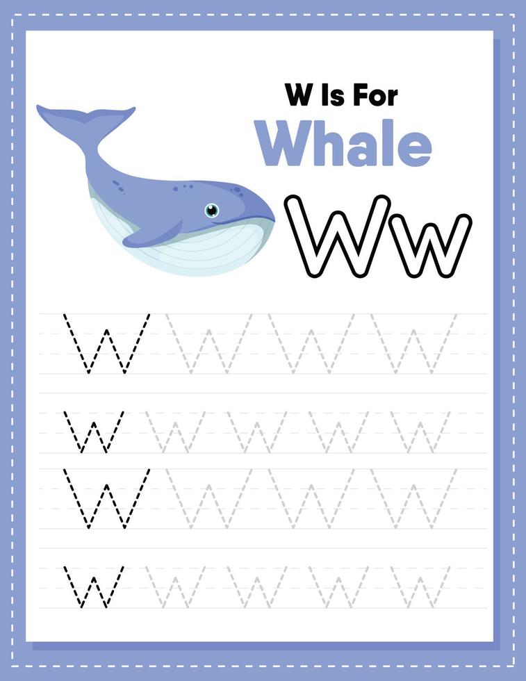 Alphabet tracing worksheet with letter W and w vector