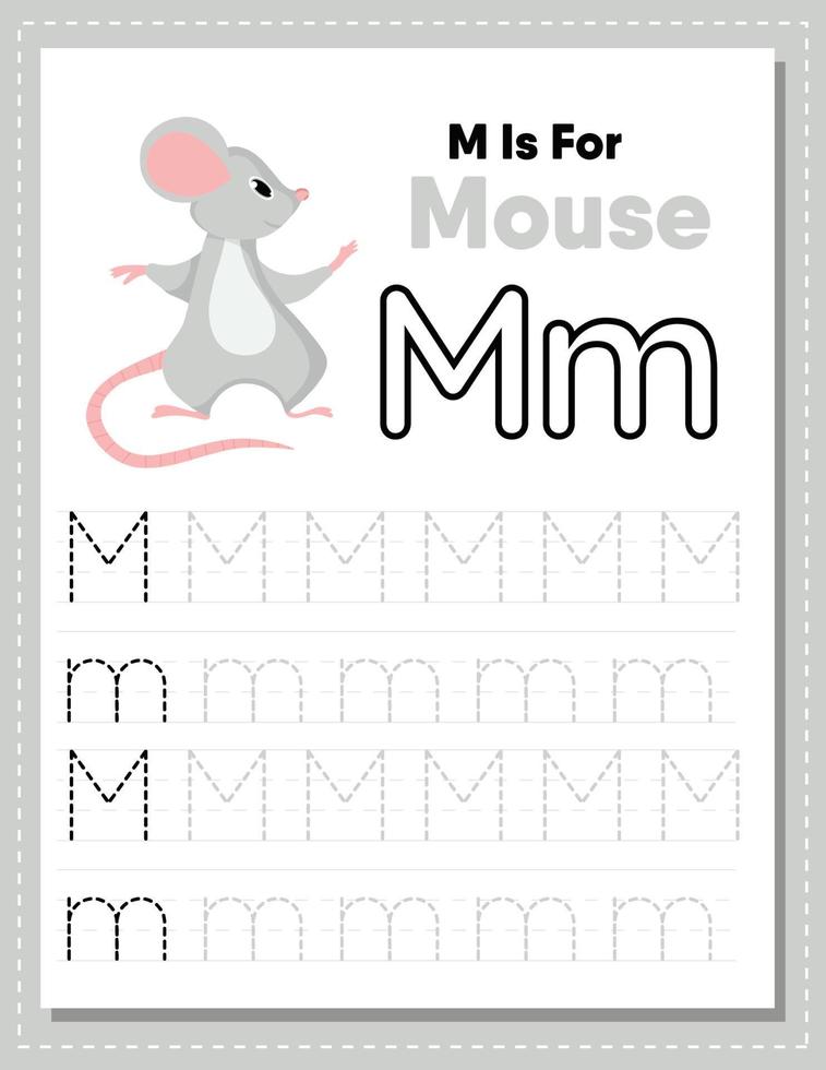 Alphabet tracing worksheet with letter M and m vector