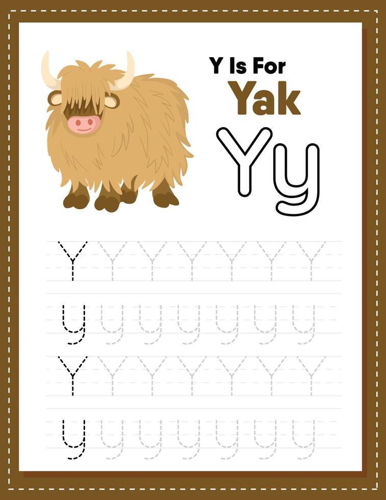 Alphabet tracing worksheet with letter Y and y vector