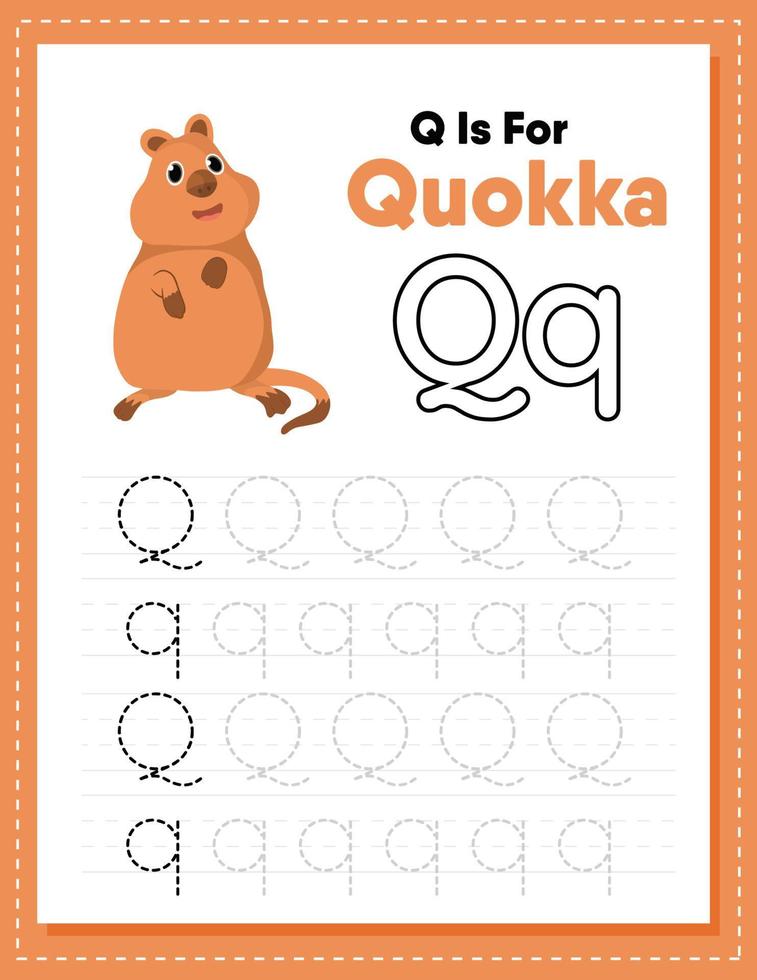 Alphabet tracing worksheet with letter Q and q vector