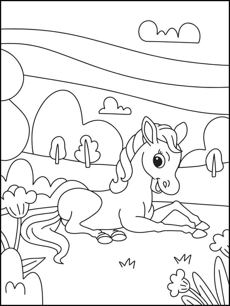 Horse Coloring Pages For Kids - Coloring Boook vector