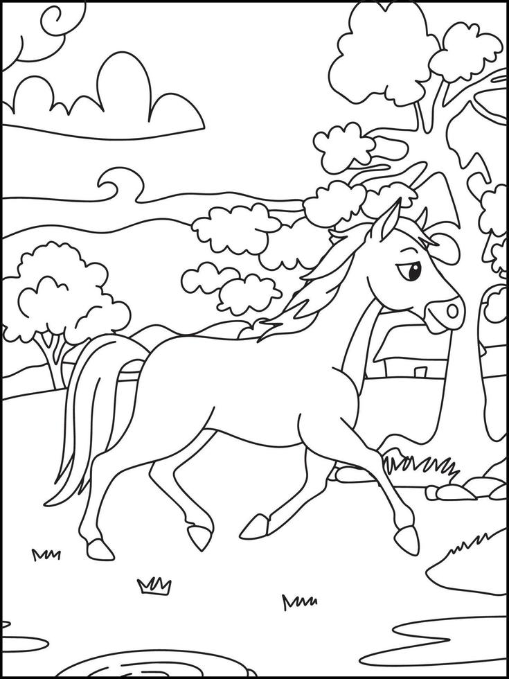 Horse Coloring Pages For Kids - Coloring Boook vector