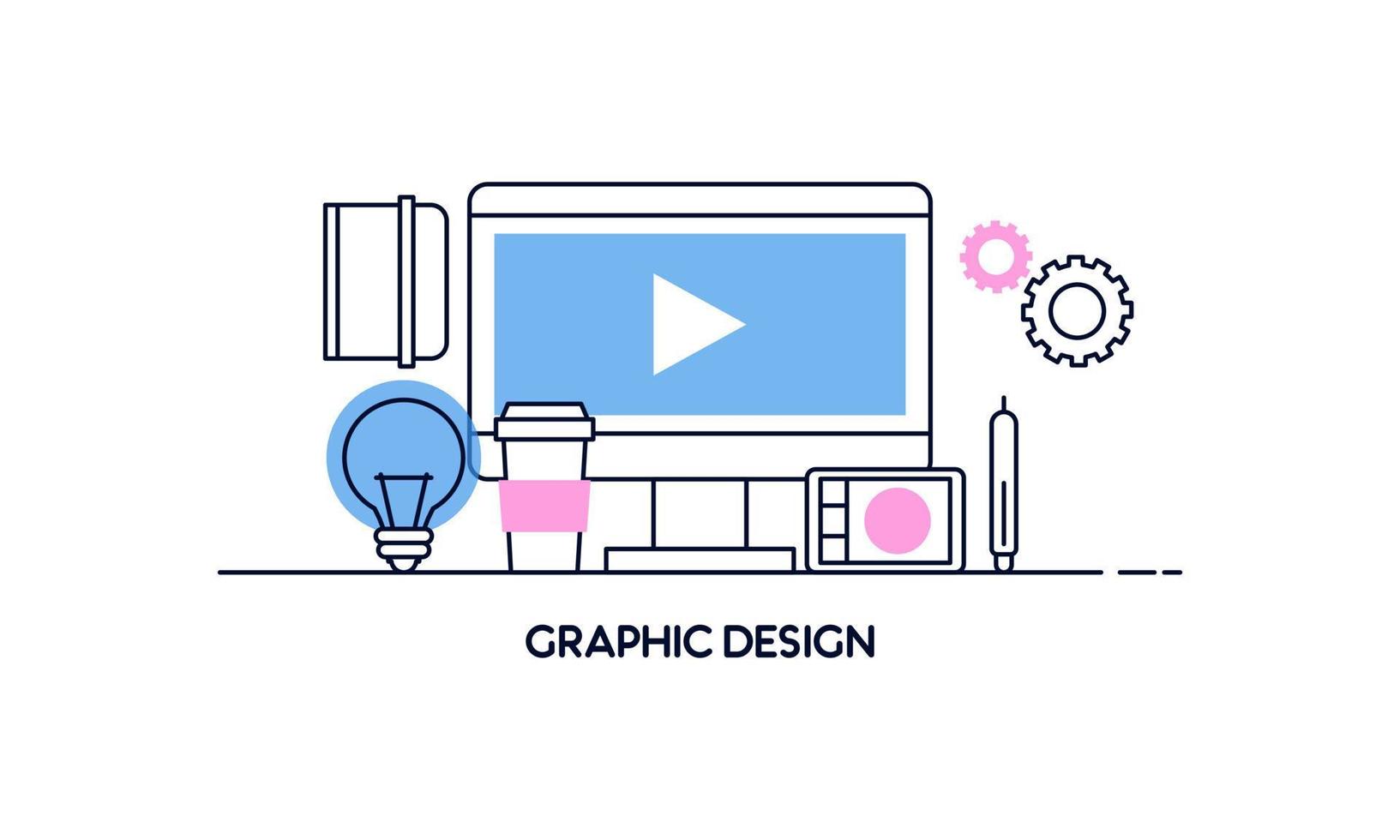 lineal abstracto de conceptos de diseño gráfico, diseño web y desarrollo. elementos para aplicaciones móviles y web. vector