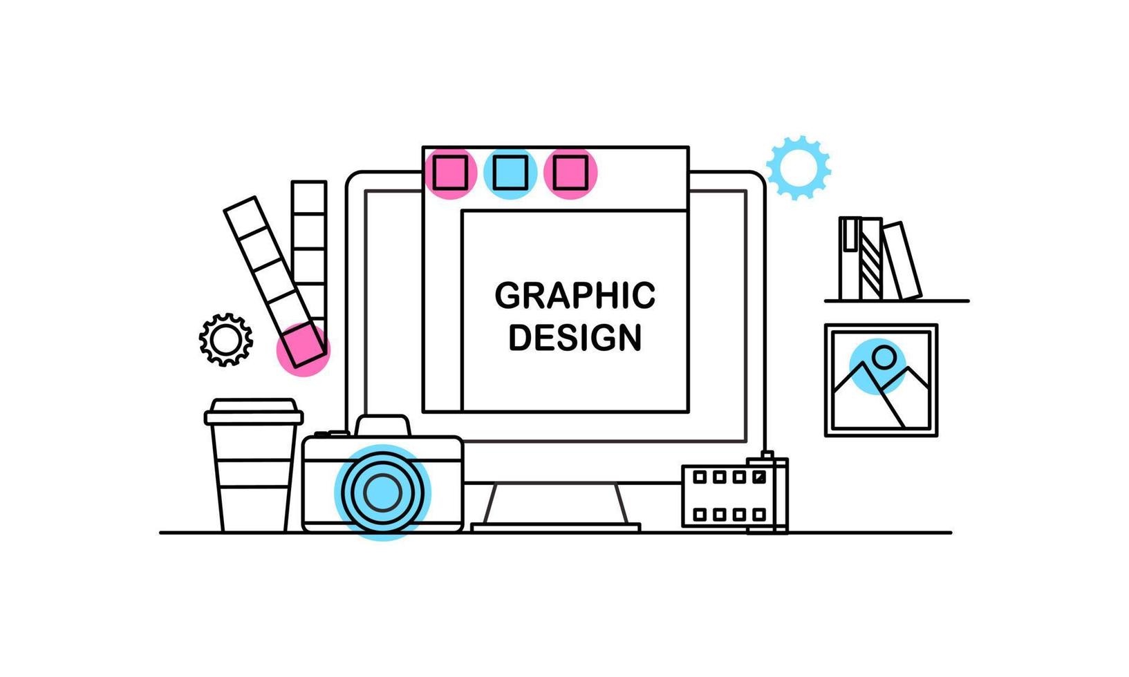 lineal abstracto de conceptos de diseño gráfico, diseño web y desarrollo. elementos para aplicaciones móviles y web. vector