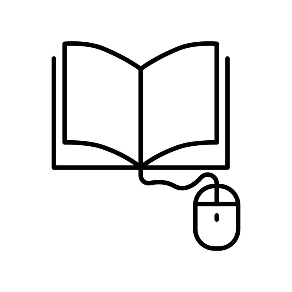 Open book icon illustration with computer mouse. suitable for online course icon. icon related to education. line icon style. Simple vector design editable