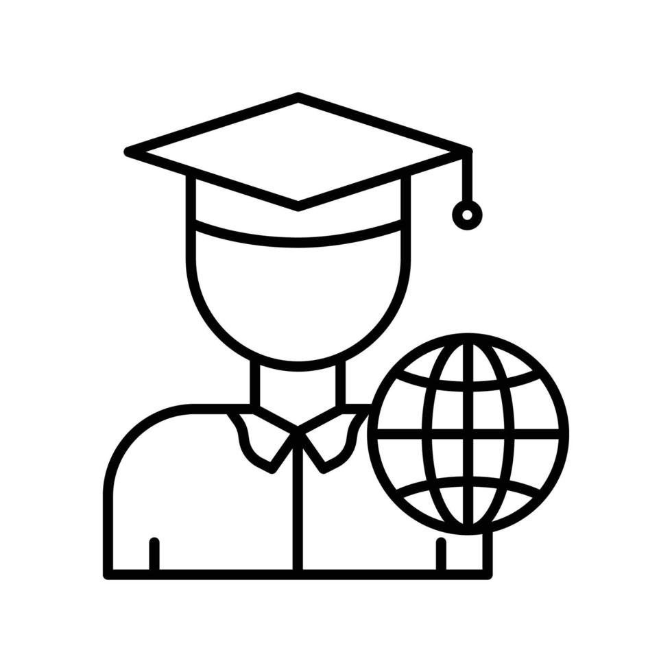 Student icon illustration with earth. Suitable for global education icon. icon related to education, graduation. line icon style. Simple vector design editable