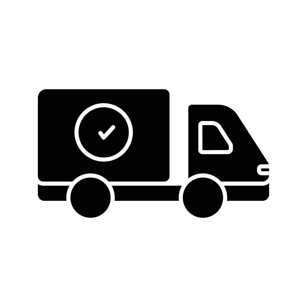 Truck delivery icon illustration with check mark. suitable for delivery icon. icon related to logistic, delivery. glyph icon style. Simple vector design editable