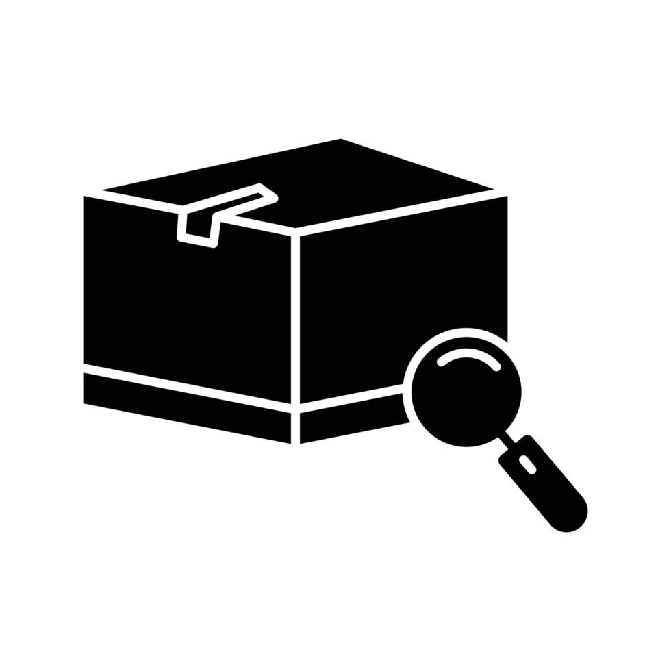 Cargo box icon illustration with search. suitable for tracking icon. icon related to logistic, delivery. glyph icon style. Simple vector design editable