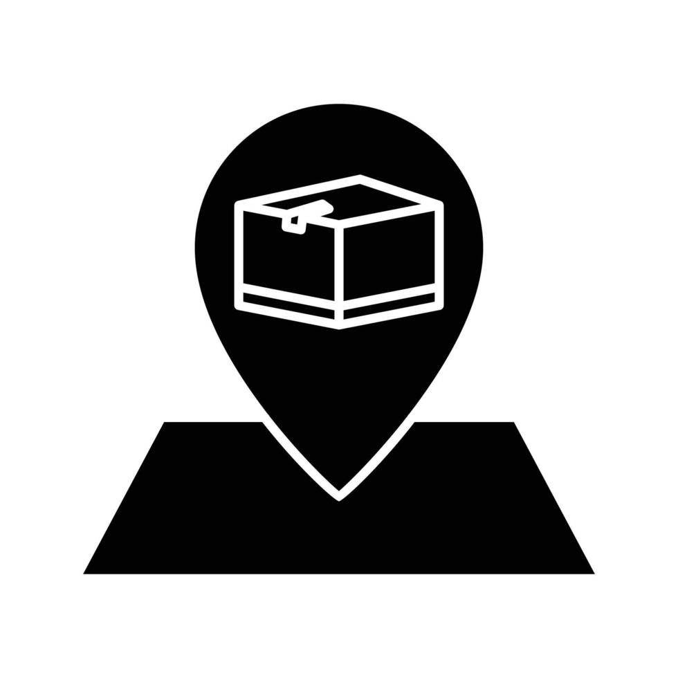 Map icon illustration with cargo box. suitable for tracking icon, logistic location. icon related to logistic, delivery. Glyph icon style. Simple vector design editable
