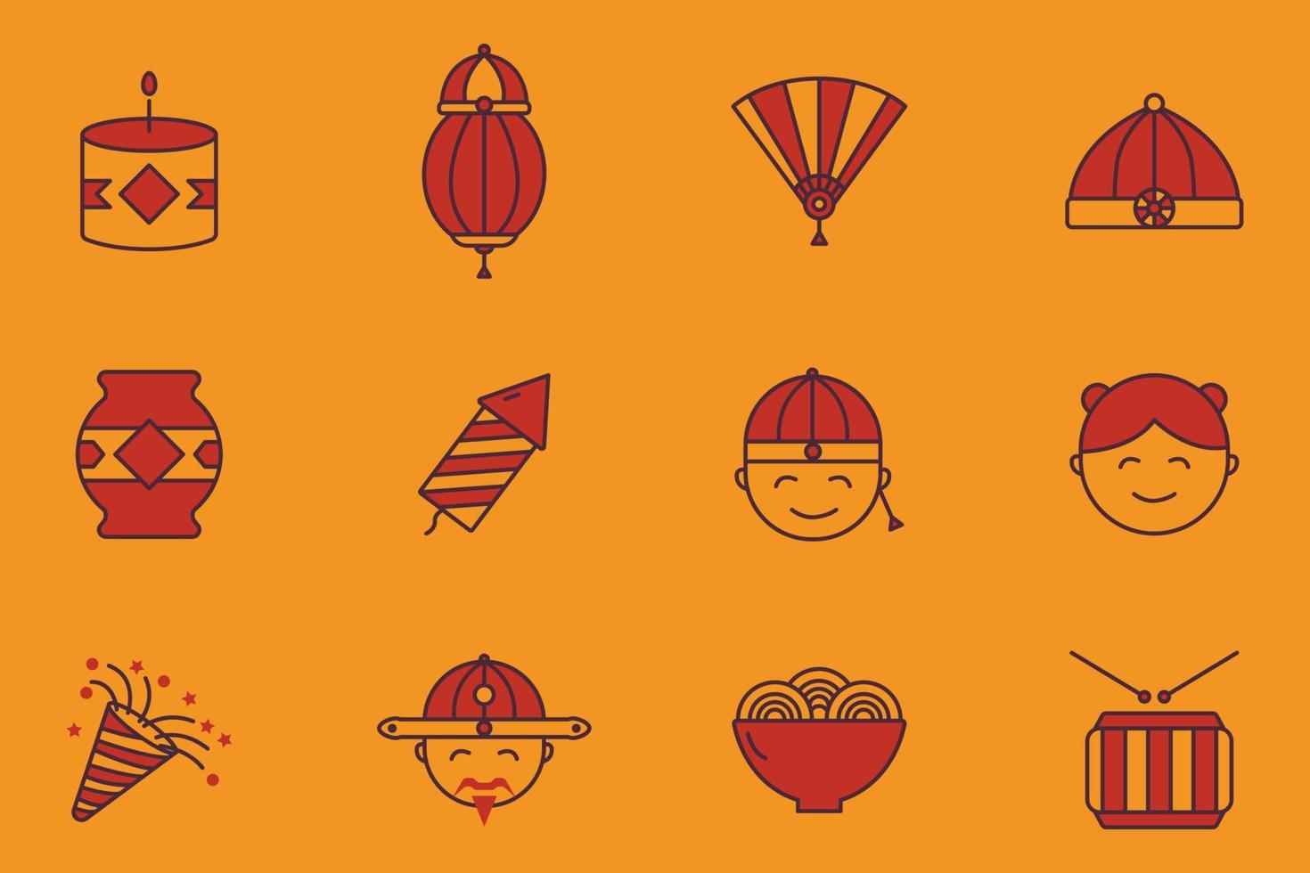 Lunar new year illustration icon set. flat icon style. Simple vector design editable