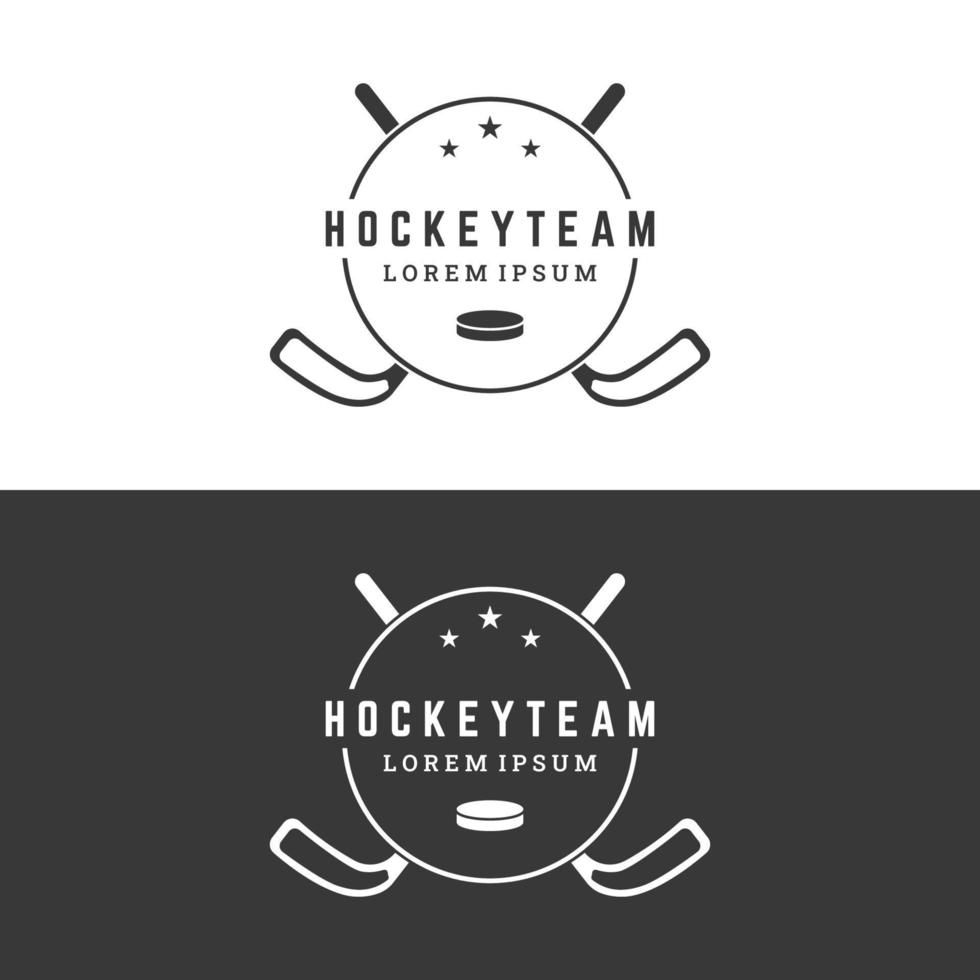 plantilla de insignia de deporte de hockey sobre hielo con pelota de hockey y palo.para club, torneo, emblema, campeonato y negocios. vector