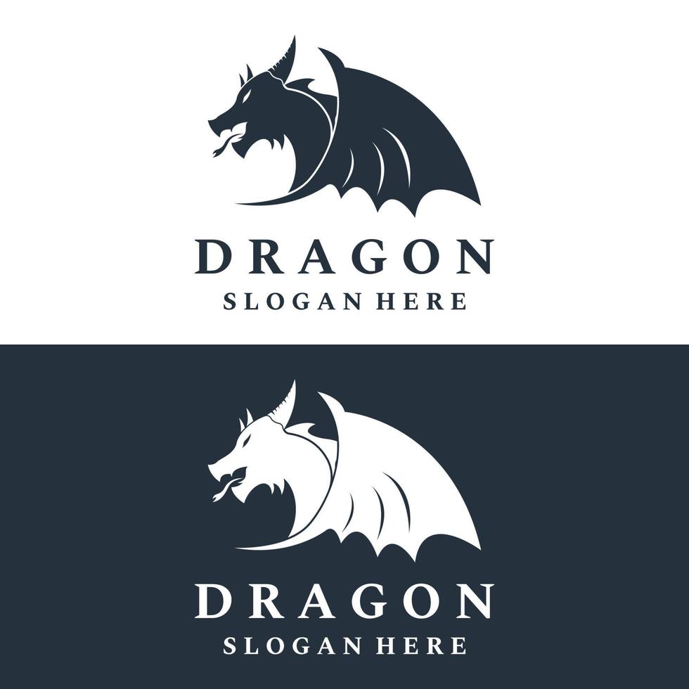 Logo template of fire dragon head and wings isolated background. vector