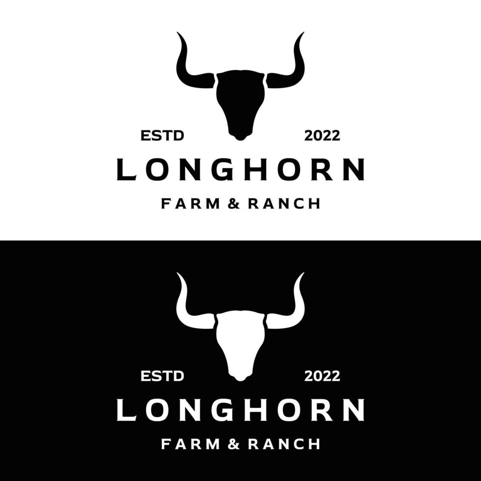 plantilla de logotipo vintage de toro, vaca y búfalo de cuernos largos. para insignias, restaurante, negocios. vector