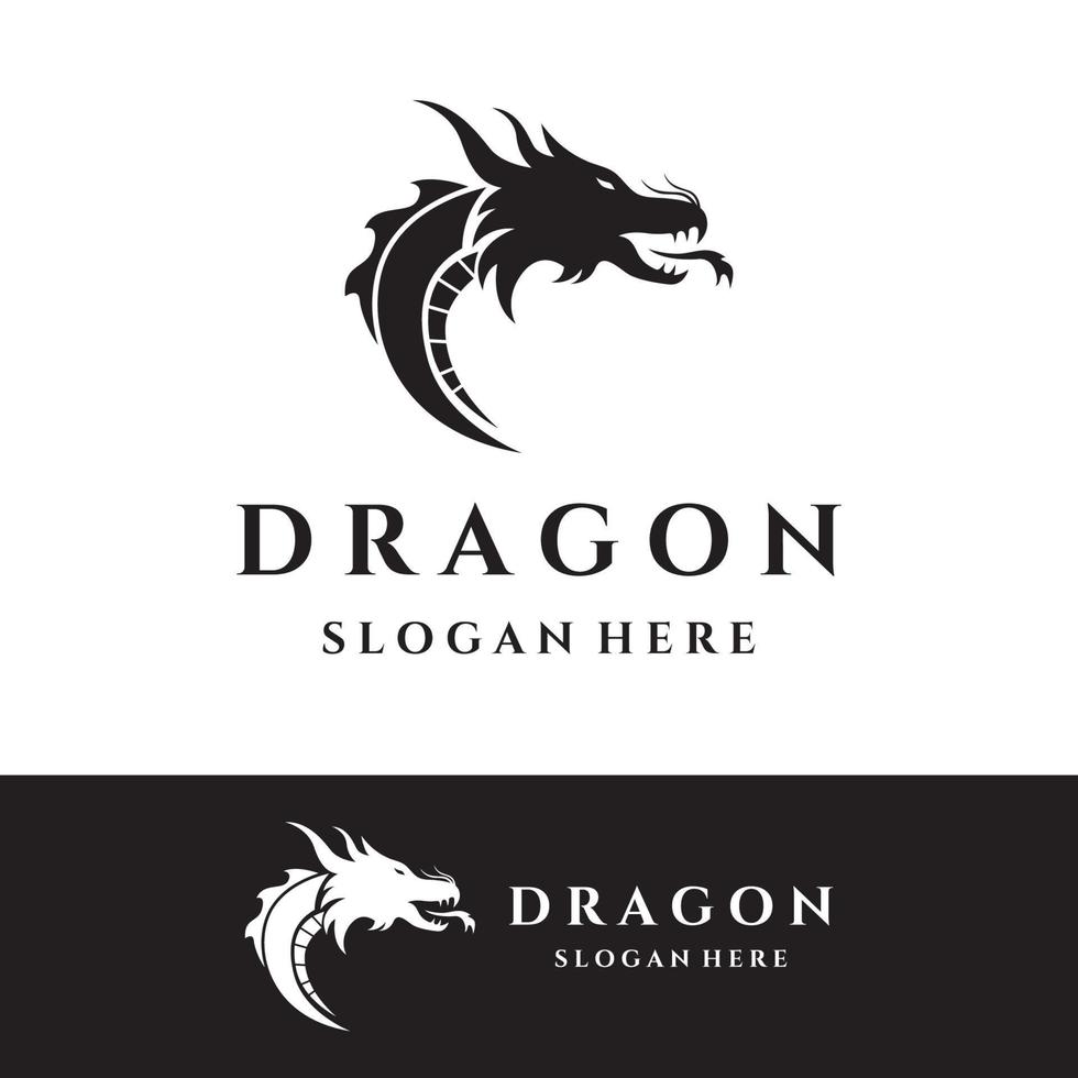 plantilla de logotipo de cabeza de dragón de fuego y fondo aislado de alas. vector