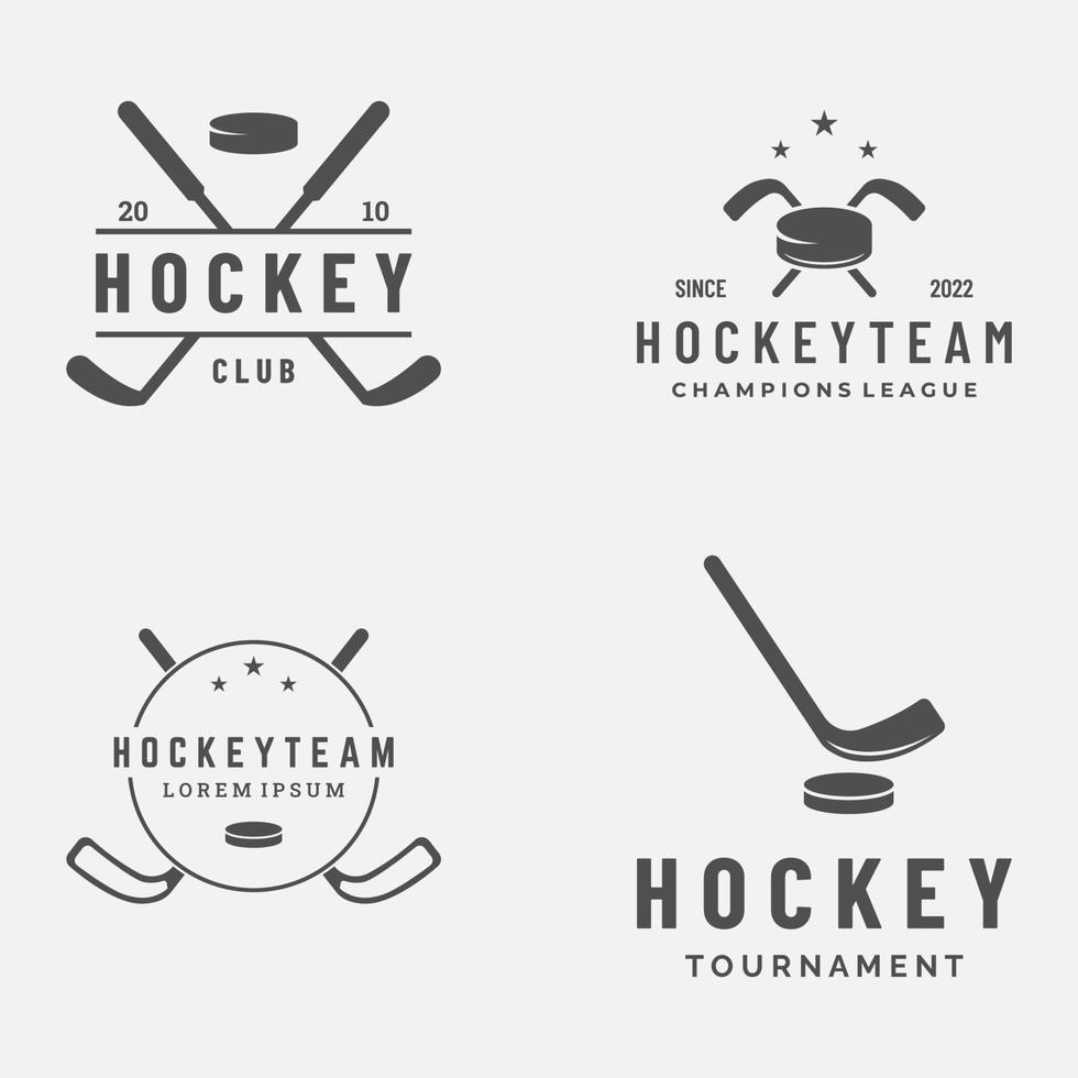 plantilla de insignia de deporte de hockey sobre hielo con pelota de hockey y palo.para club, torneo, emblema, campeonato y negocios. vector