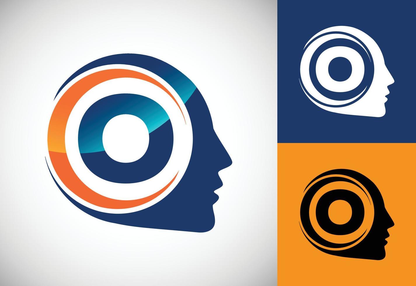Initial alphabet O with the human brain, A Logo for science, medical research, technology, AI vector