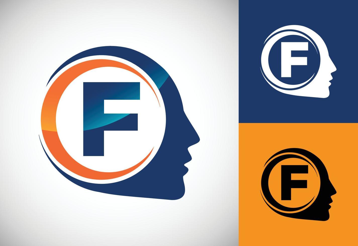 Initial alphabet F with the human brain, A Logo for science, medical research, technology, AI vector