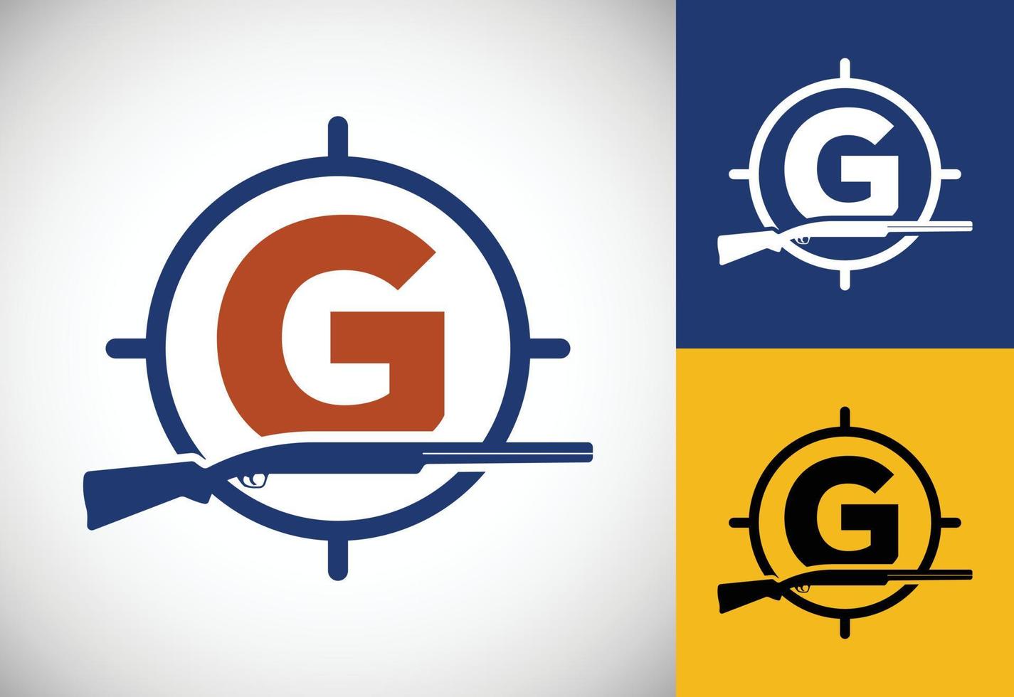 Initial alphabet G with gun and target sign. Inspiration hunting club logo vector. Hunting logo vector