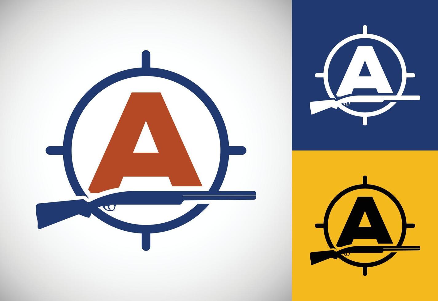 Initial alphabet A with gun and target sign. Inspiration hunting club logo vector. Hunting logo vector