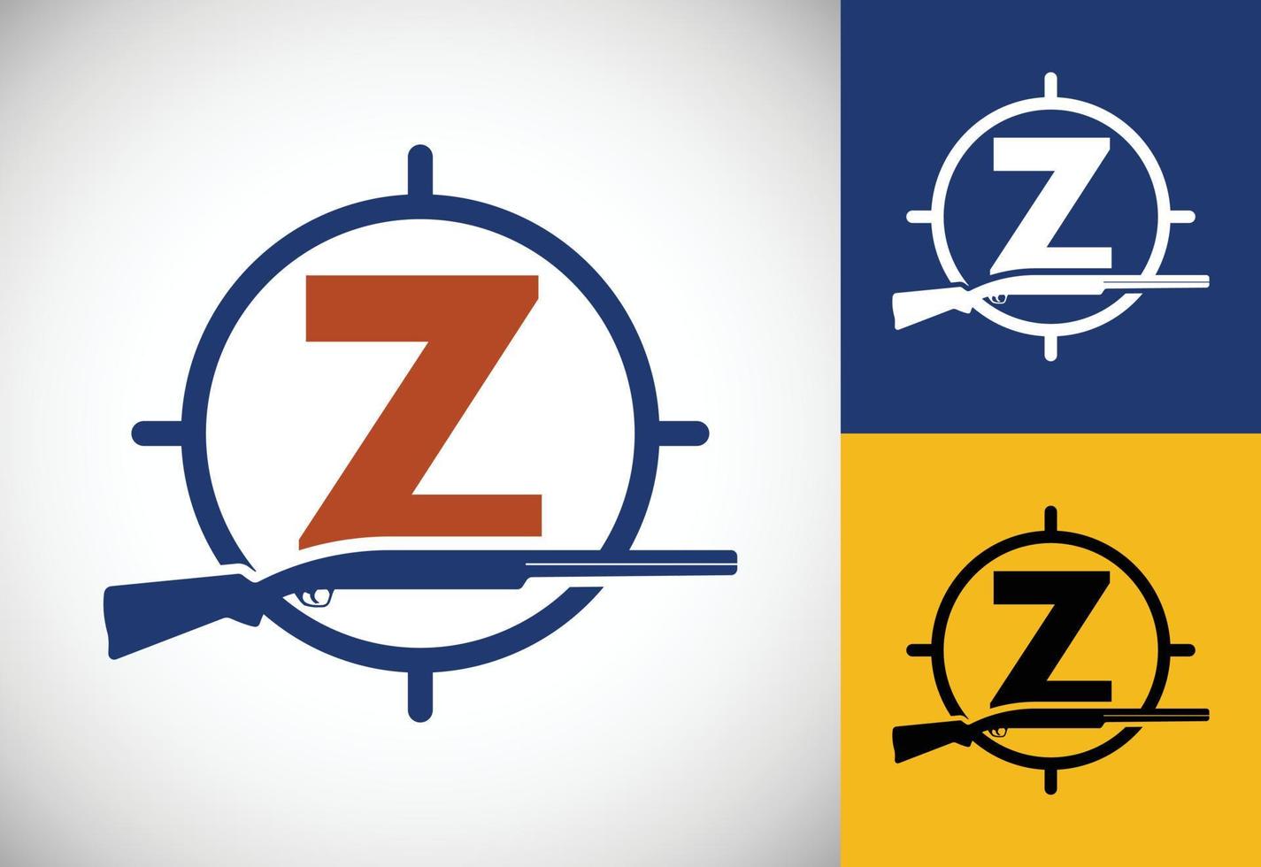 Initial alphabet Z with gun and target sign. Inspiration hunting club logo vector. Hunting logo vector