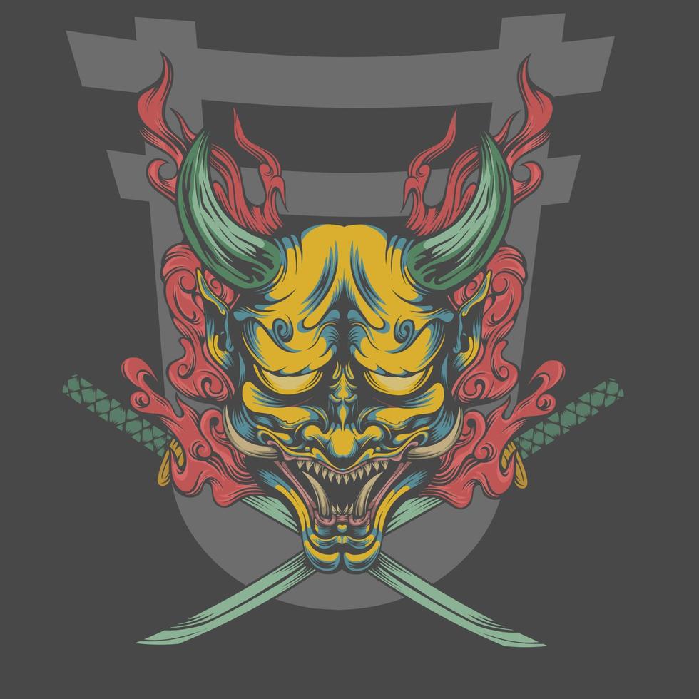 Yellow Oni japanese tshirt design, vector design and logo design, suitable for tshirt