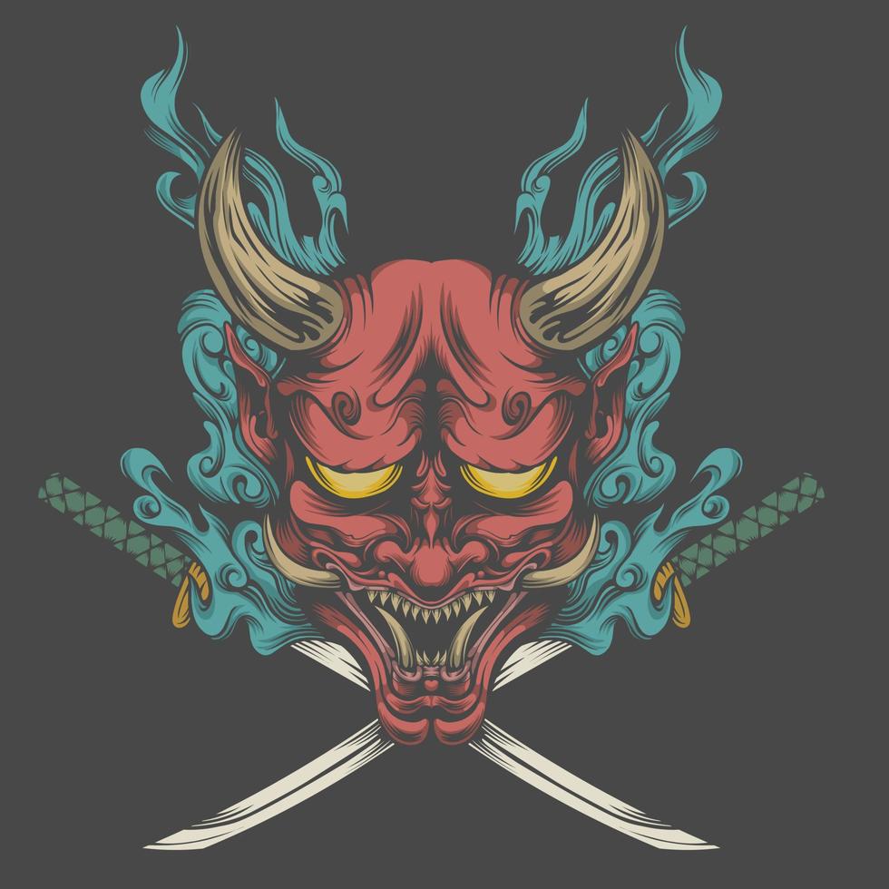 Red Oni japanese tshirt design, vector design and logo design, suitable for tshirt