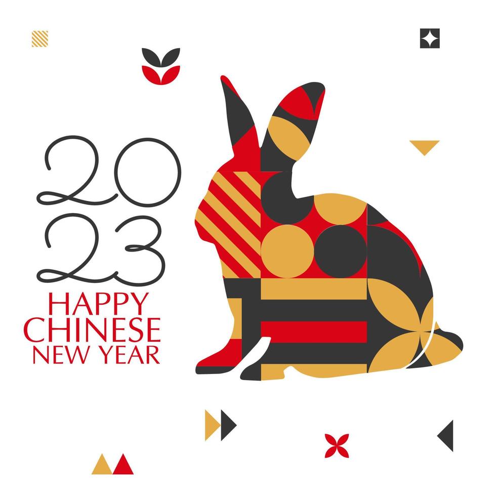 Lunar New Year card in geometry, Chinese New Year 2023, Year of the Rabbit vector