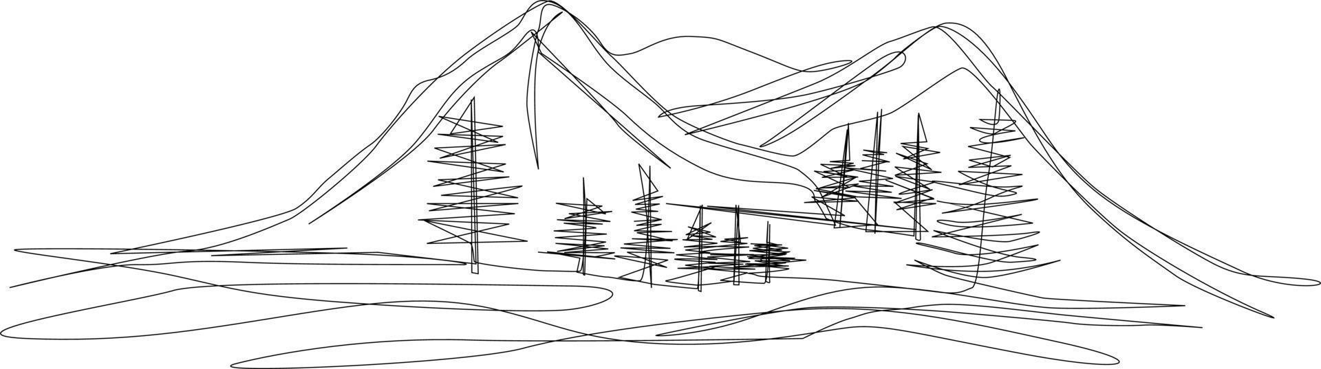 hand-drawn illustration of a mountain. The illustrations and clipart. vector