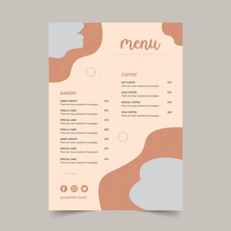 plantillas de menú vectorial para cafés y restaurantes, plantilla de folleto vectorial de diseño de menú y logotipo de restaurante, plantilla de menú de comida mínima vector