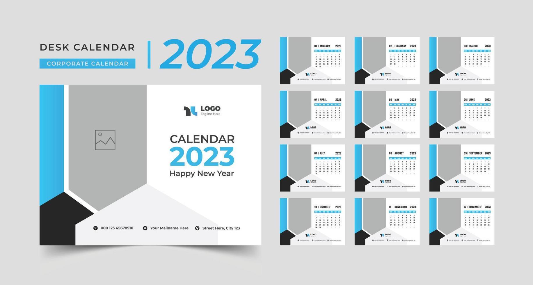 Modern Desk Calendar 2023, Set Desk Calendar 2023 template Creative design vector