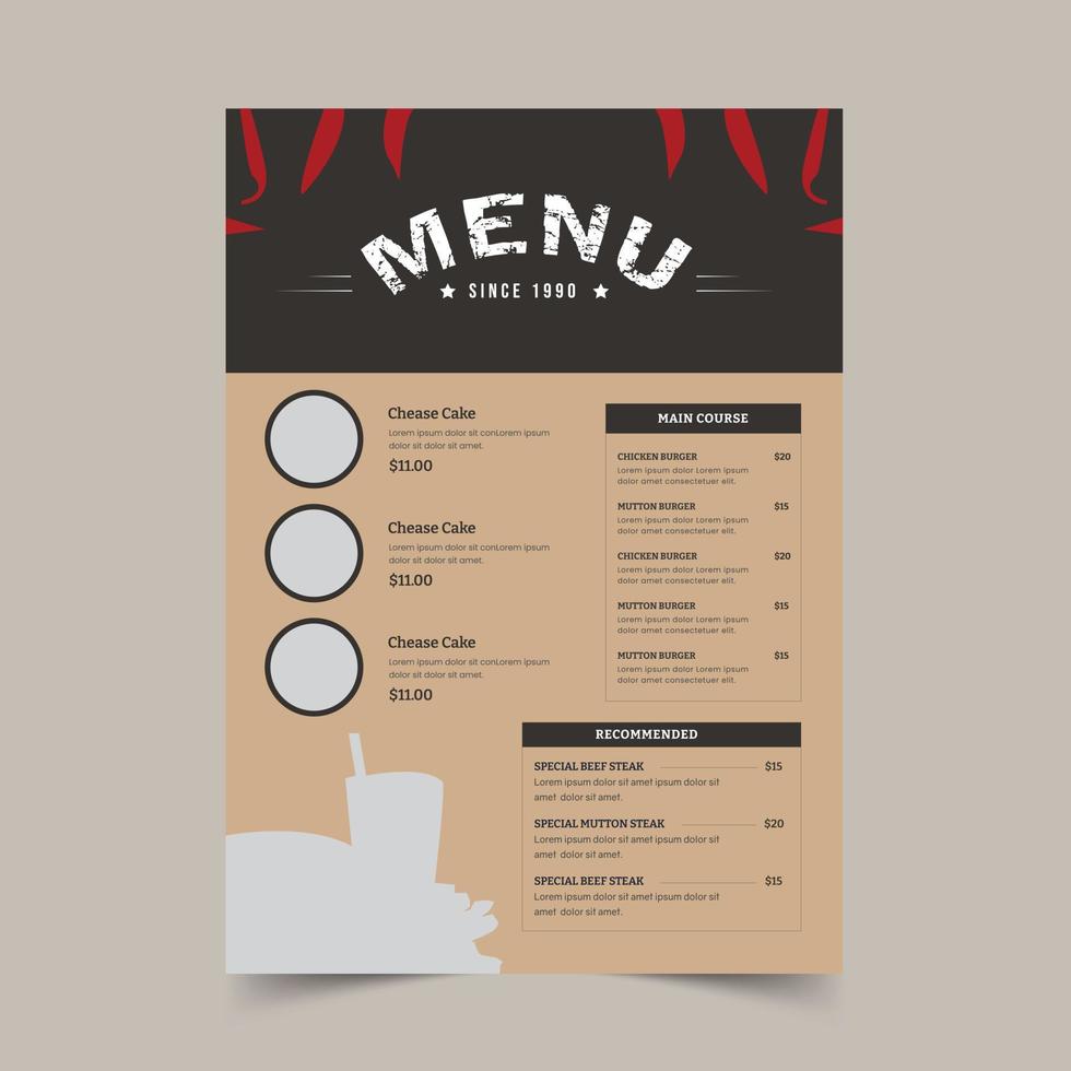 Minimal Food Menu Template, Restaurant Menu Design Template vector