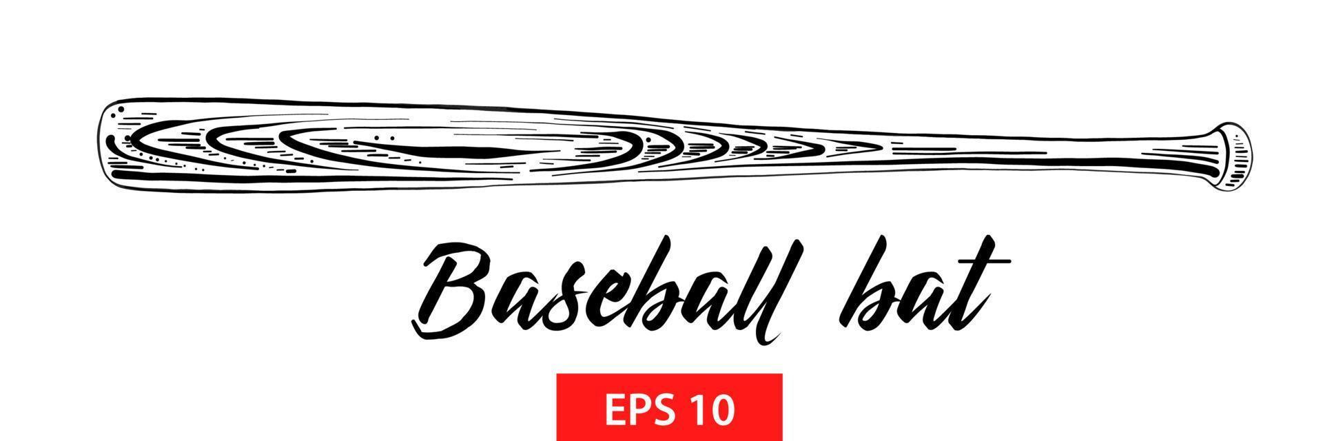 Vector engraved style illustration for posters, decoration and print. Hand drawn sketch of baseball bat in black isolated on white background. Detailed vintage etching style drawing.