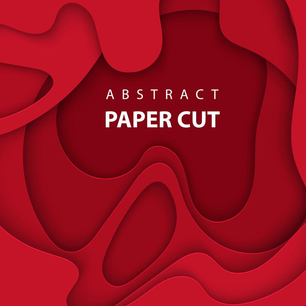 Vector background with deep red color paper cut shapes. 3D abstract Christmas paper art style, design layout for business presentations, flyers, posters, prints, decoration, cards, brochure cover.