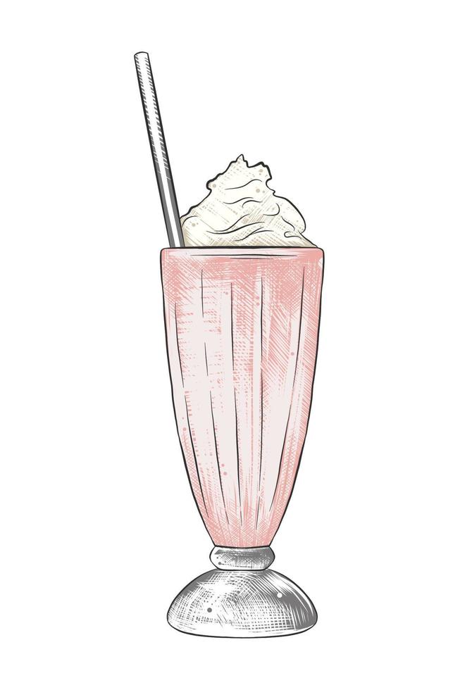 Vector engraved style illustration for posters, decoration, menu, logo and print. Hand drawn sketch of milkshake in colorful isolated on white background. Detailed vintage woodcut style drawing.