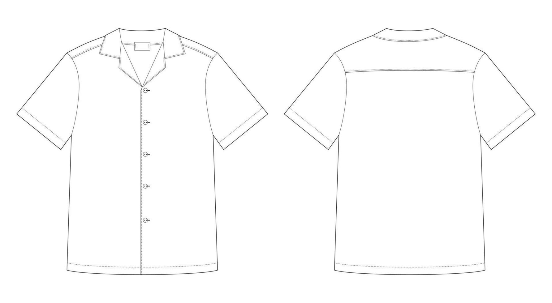 boceto técnico de camisa y botones en blanco. maqueta de camisa casual unisex. vector