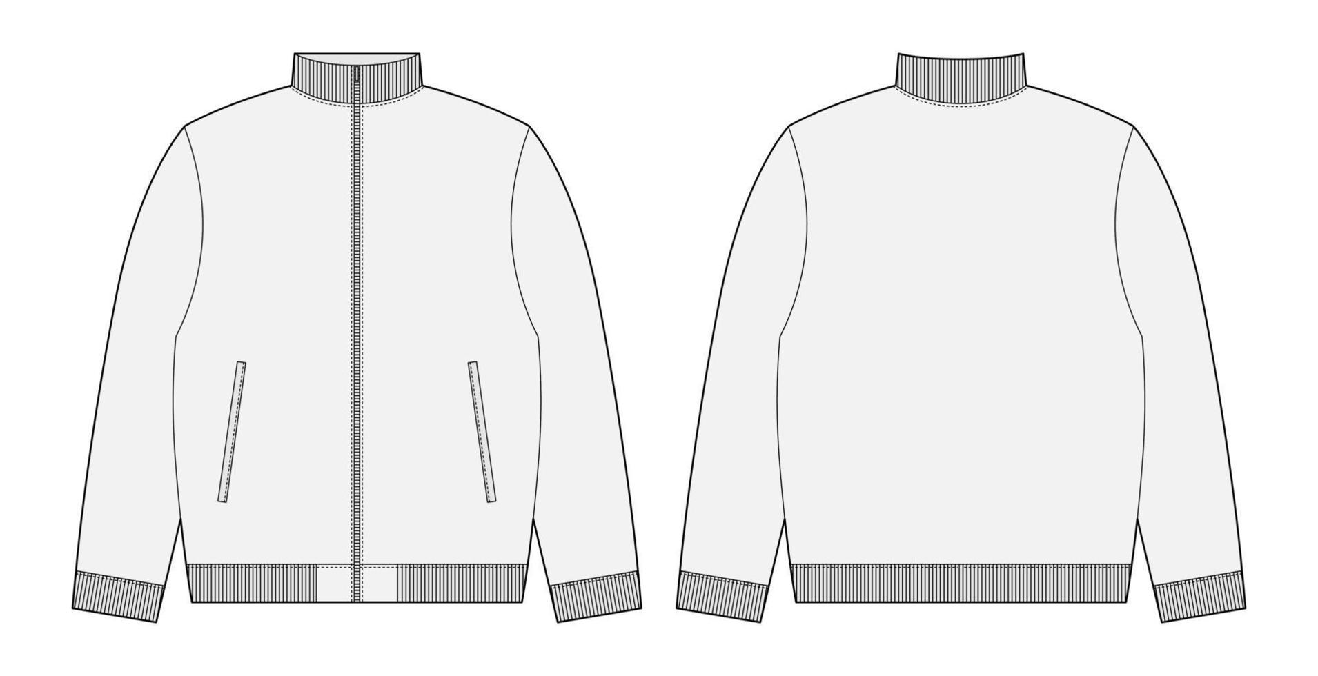 Bomber jacket technical sketch. Kids casual clothing design template. vector