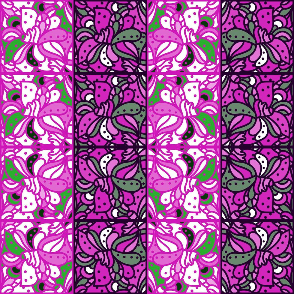 Freehand mandala seamless mosaic ornament. Abstract seamless pattern with floral and plants element. vector