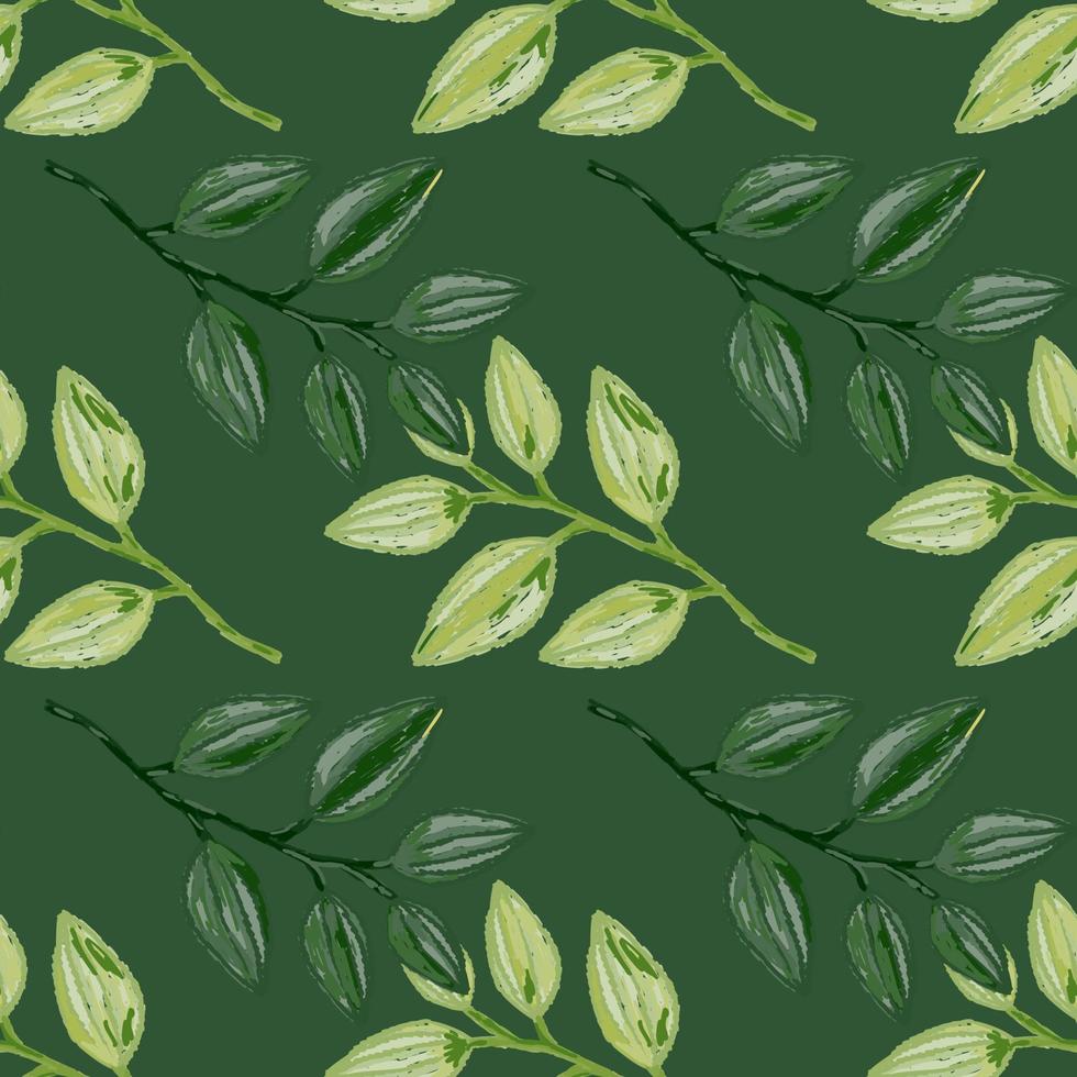 Freehand branches with leaves seamless pattern. Hand drawn organic background. Decorative forest leaf endless wallpaper. vector