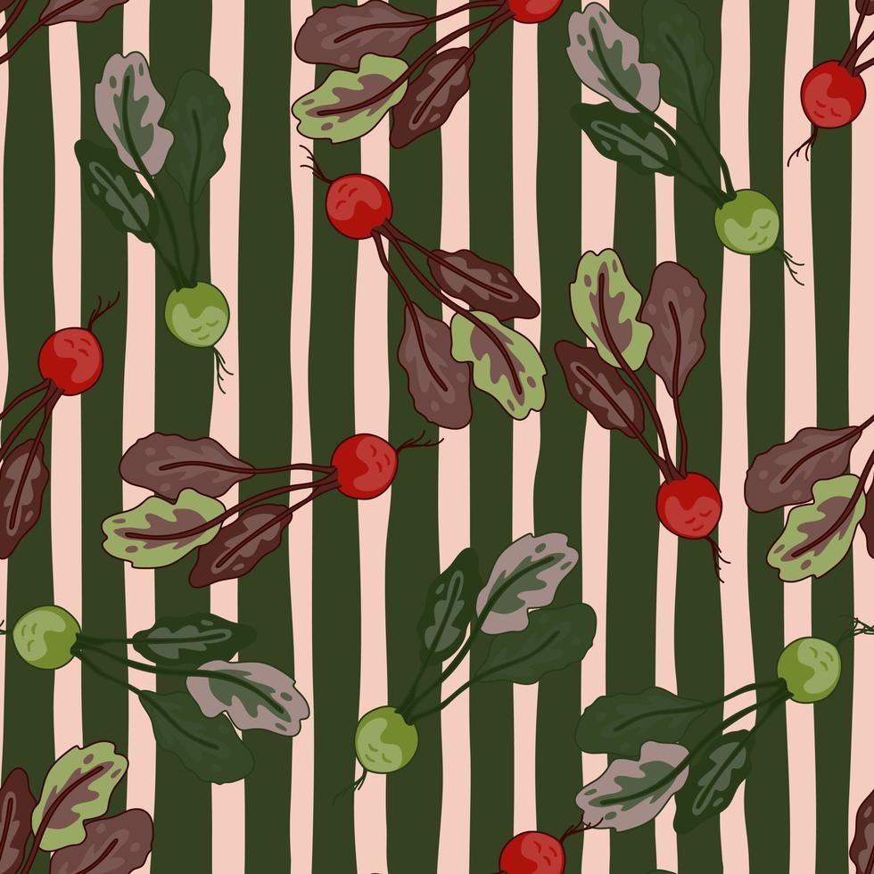 Vintage radish seamless pattern. Radish with leaves endless wallpaper. Vegetarian food backdrop. vector