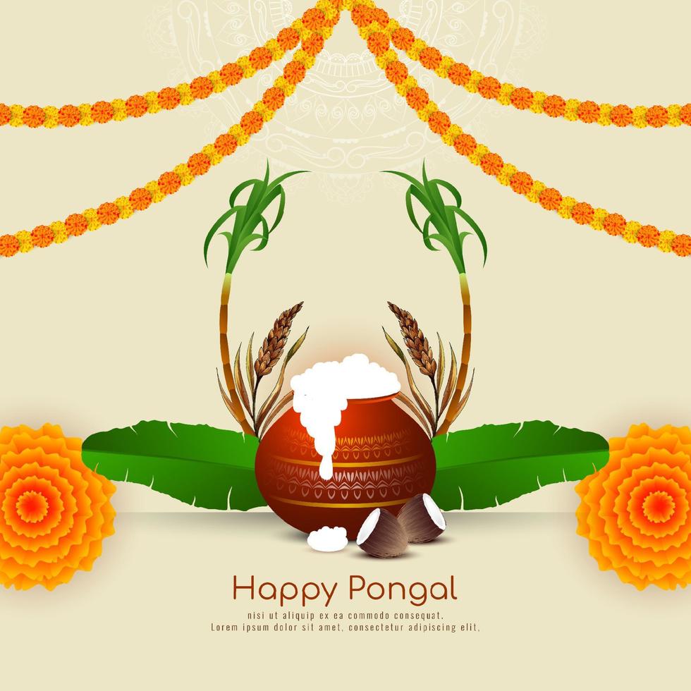 diseño de tarjeta de celebración del festival indio cultural feliz pongal vector