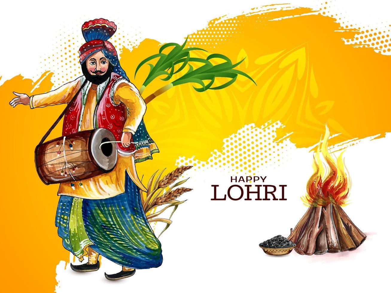 Happy Lohri Indian festival celebration greeting card design vector