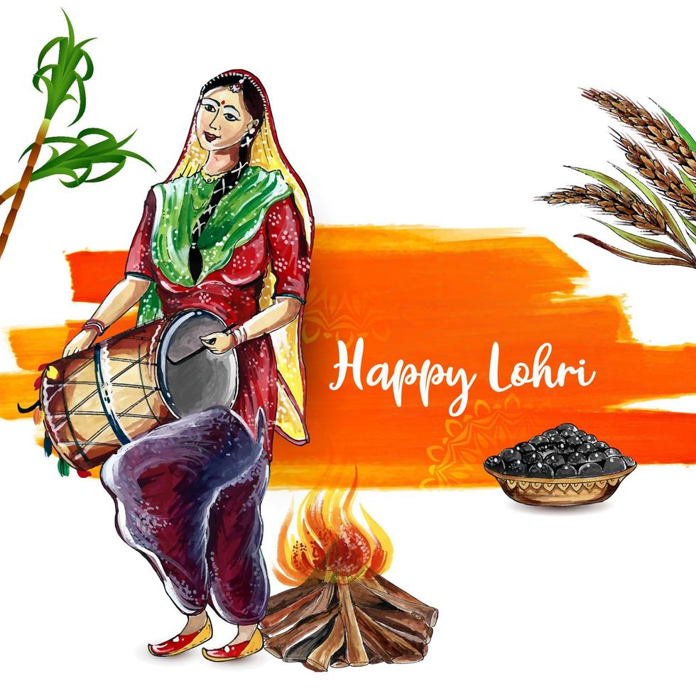 Happy Lohri and Baisakhi cultural Sikh festival celebration background vector