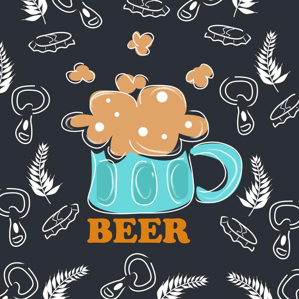 fondo de doodle de cerveza, perfecto para tu café de pared vector